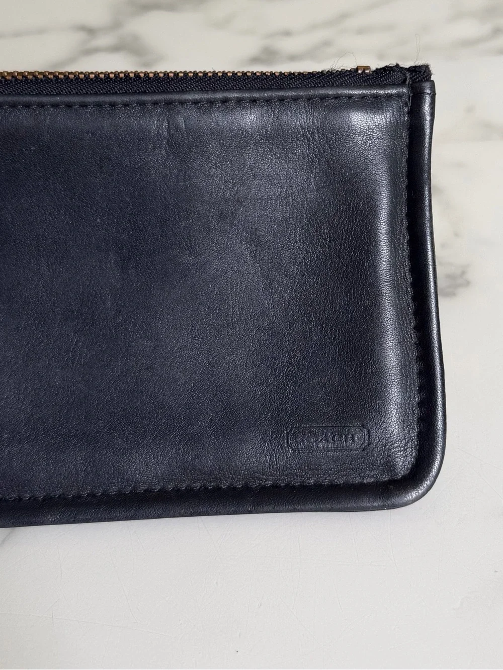 Coach Vintage Skinny Case 7170 Black Leather Zip Cosmetic Pouch 80's 90's USA